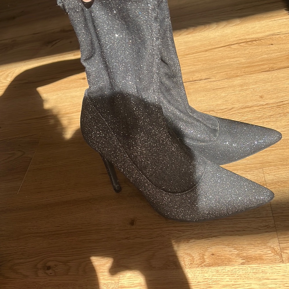 Grey Glitter Sock Boots